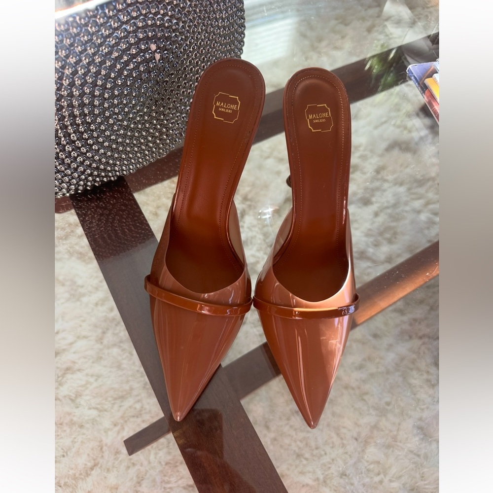 Malone Souliers Womens Beige Tan Stiletto Pointed Toe PVC Mules Pumps 41 10 11
